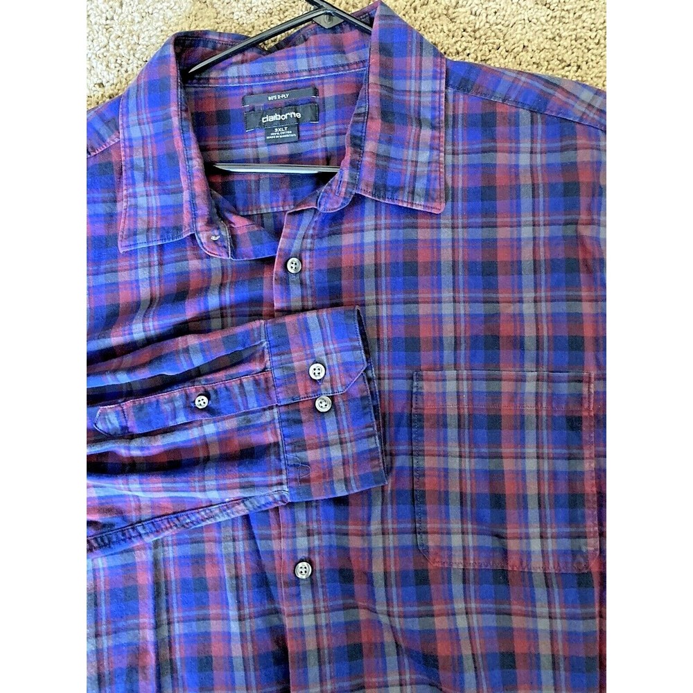 Liz Claiborne Men's Shirt Size 3XLT  Long Sleeves Button Up Cotton RedBlue Plaid